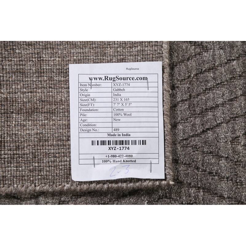 Brown Trellis Gabbeh Modern Area Rug Hand-knotted Wool Carpet - 5'5" x 7'7"