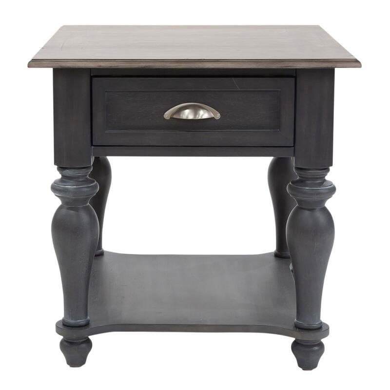 Ocean Isle Slate and Weathered Pine Drawer End Table