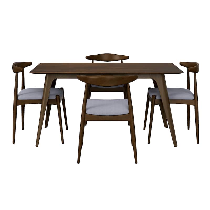 5-Piece Dining Set 1 Table 4 Chairs, Rubberwood Frame, Faux Wood Tabletop, Retro - Elegant for Kitchen & Family Dining