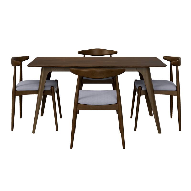 Roomfitters 5-Piece Mid-Century Dining Set, 47" Walnut Table with 4 Ergonomic Upholstered Chairs