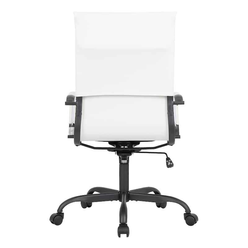 Harris Ribbed Leather Adjustable High-Back Desk Computer Swivel Office Chair in Black Metal Frame for Home Conference