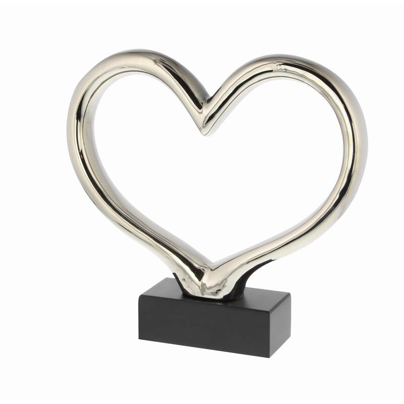 Ceramic Heart Decorative Sculpture with Black Base - Silver - Roche River Decor