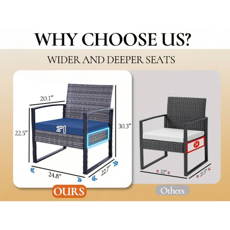 3 Piece Outdoor PE Wicker Furniture Set