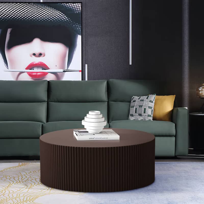 Modern Glam 36 inches Handcraft Relief Side End Round Coffee Table for Living Room