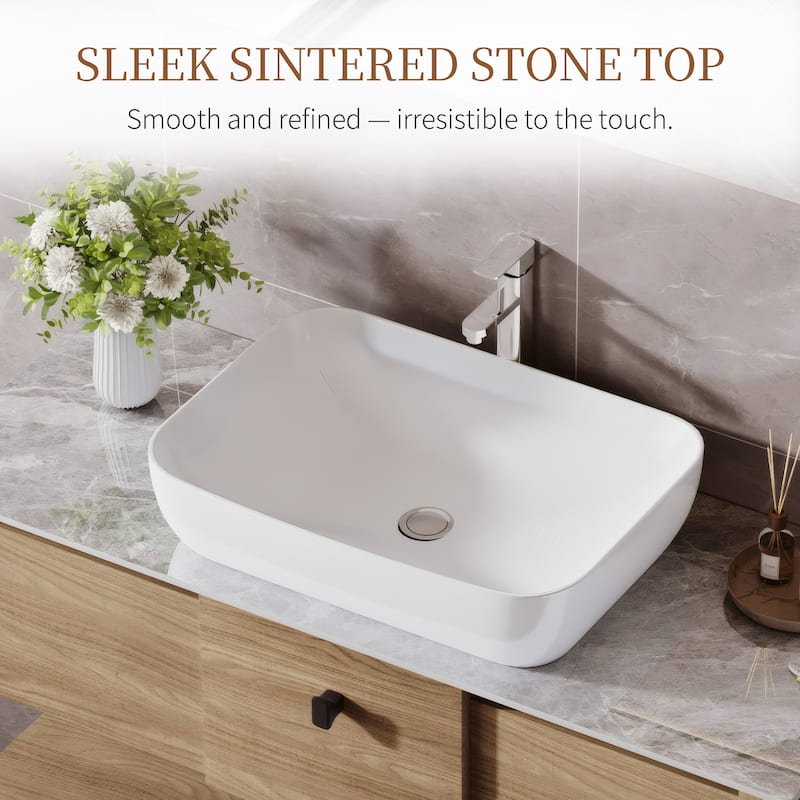 48"Mid Century Modern Wall-Mounted Bathroom Vanities,Single Sink,Brown Wood Texture with Sintered Stone Table top