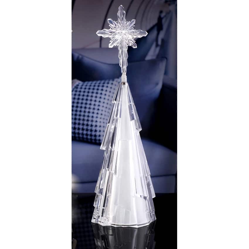 LED Lighted Tabletop Christmas Tree with Revolving Star - 17" - Clear and Silver - Set of 2