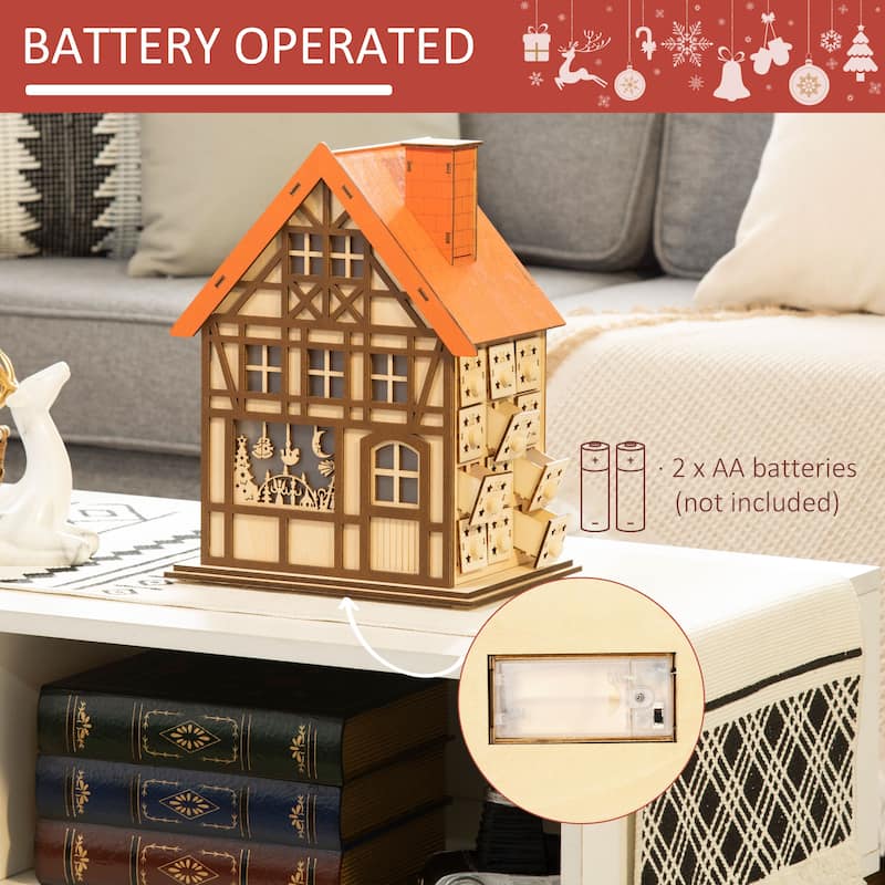 HOMCOM 24 Day Christmas Advent Calendar for Adults & Kids, Wooden Christmas Decoration