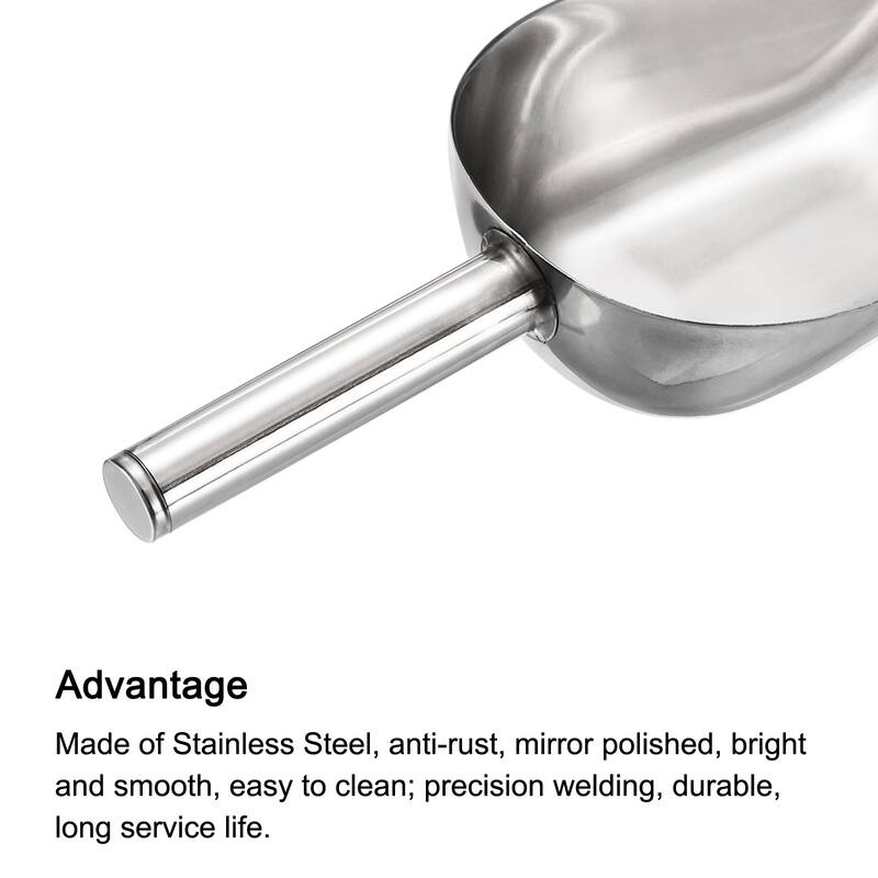 Ice Scoop Stainless Steel 11.4x3.3" Flour Cereal Food Utility Shovel - Silver