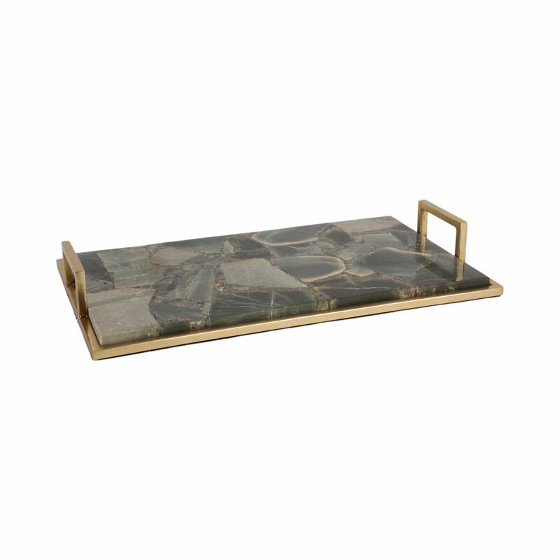 Decorative Agate Accent Tray - Home Decor - 23", Green & Gold