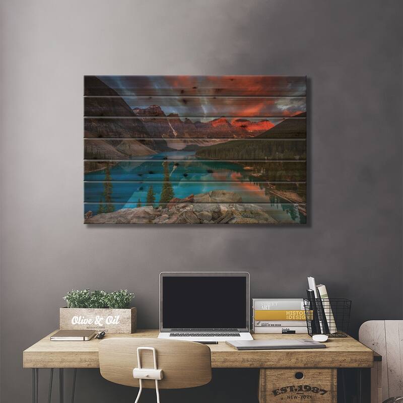 Moraine Glory Print On Wood by Sergio Lanza - Multi-Color