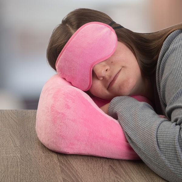 Travel Pillow Set - Memory Foam Pillow, Fleece Blanket, and Eye