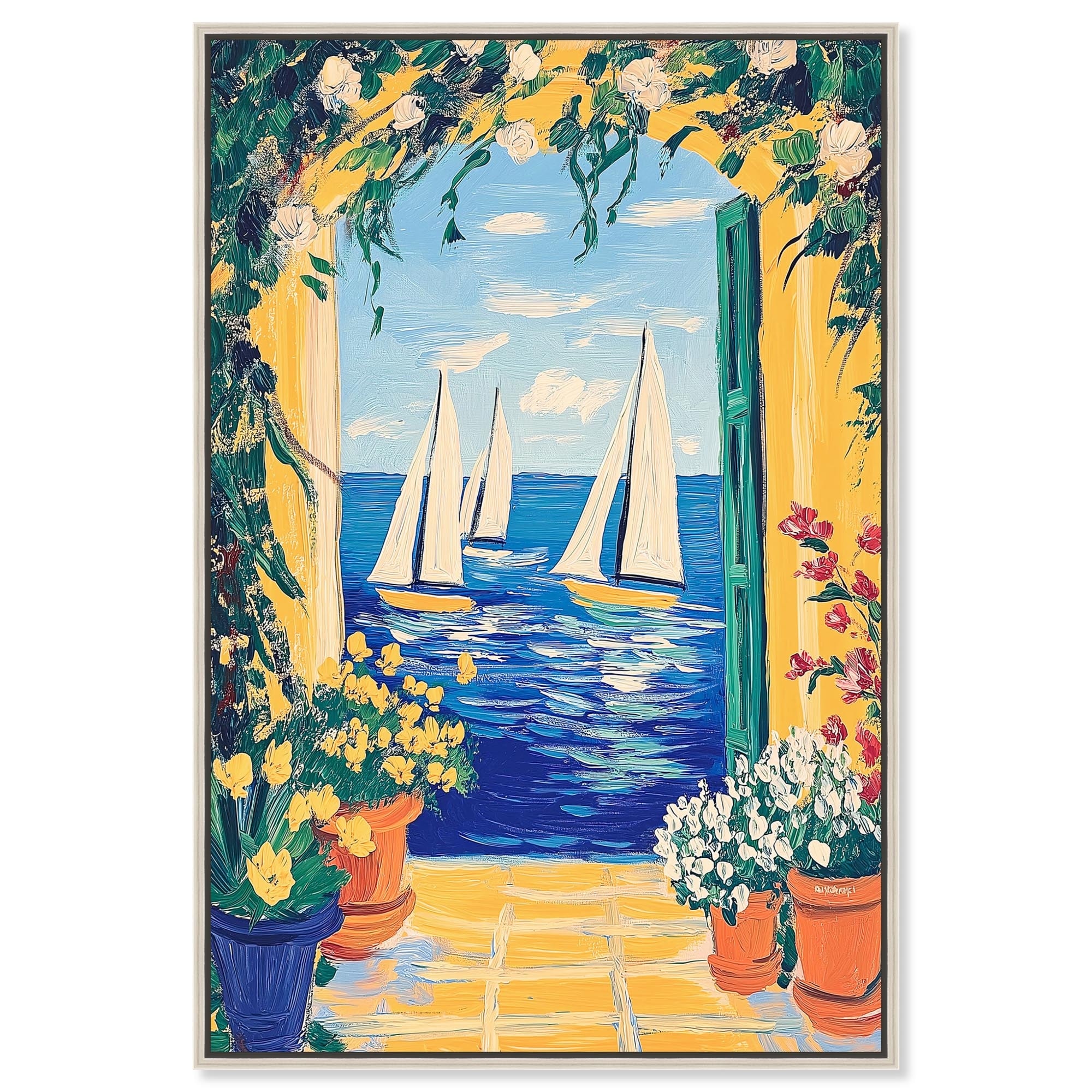 Coastal View Fun Pet Art Framed Canvas Print by Art Remedy