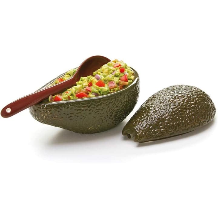 Avocado Shaped Festive Guacamole Serving Bowl with Spoon, Dark Brown, 8x4.5 Inches - 8 x 4.5 Inches