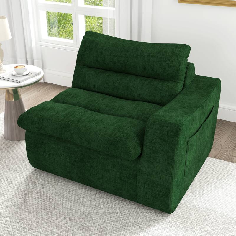 Lazy floor sofa, modern floor lounge chair with right arm, comfortable beanbag sofa, suitable for living room bedroom office - Green
