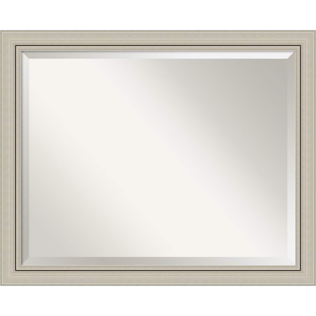 Beveled Wood Bathroom Wall Mirror - Romano Silver Narrow Frame - Outer Size: 32 x 26 in