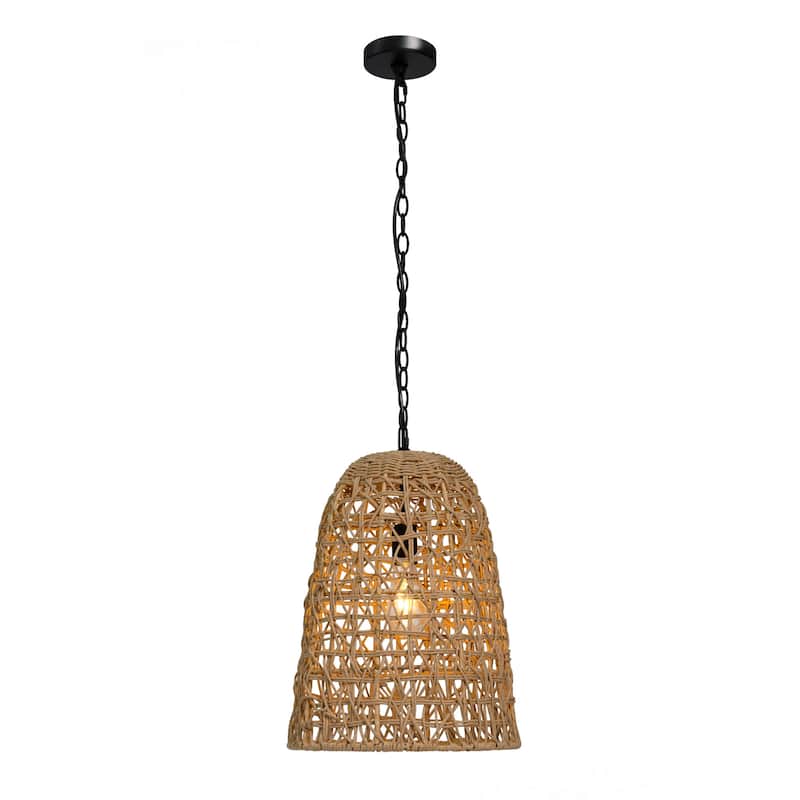 Ravy Modern Farmhouse 1-Light Large Rattan Pendant Handwoven Dome Kitchen Island Lights - D 13.8" x H 19.7"