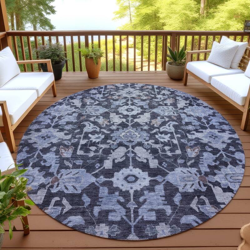 Machine Washable Indoor/ Outdoor Casual Traditional Chantille Rug - Navy - 8' x 8'