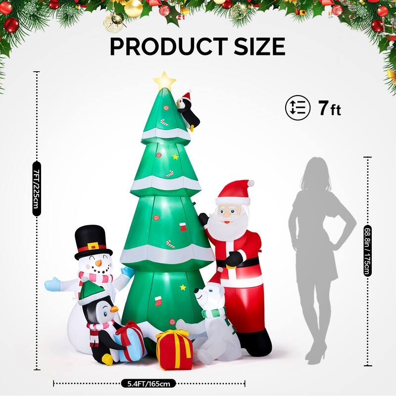 7.5FT Lighted Inflatable Christmas Tree with Santa and Snowman