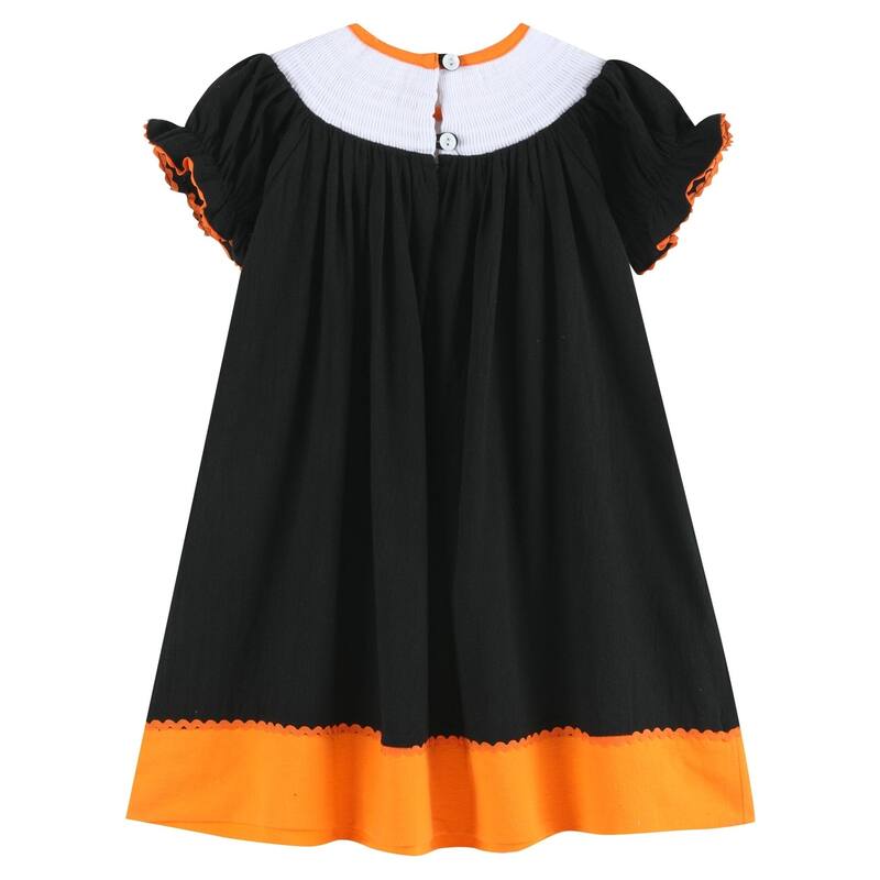 Lil Cactus Black and Orange Boo Halloween Smocked Bishop Dress