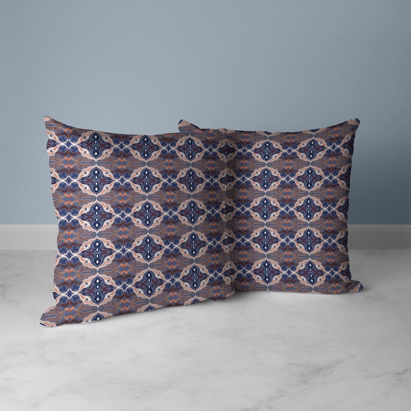 Blue And Red Floral Elegance Indoor/Outdoor Throw Pillow Zipper