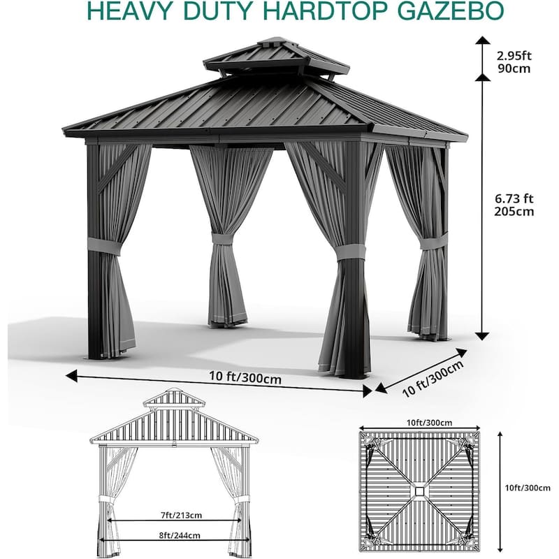 10X10FT,10X12FT,10X13FT,12X14FT,12X20FT Outdoor Galvanised Steel Hardtop Gazebo