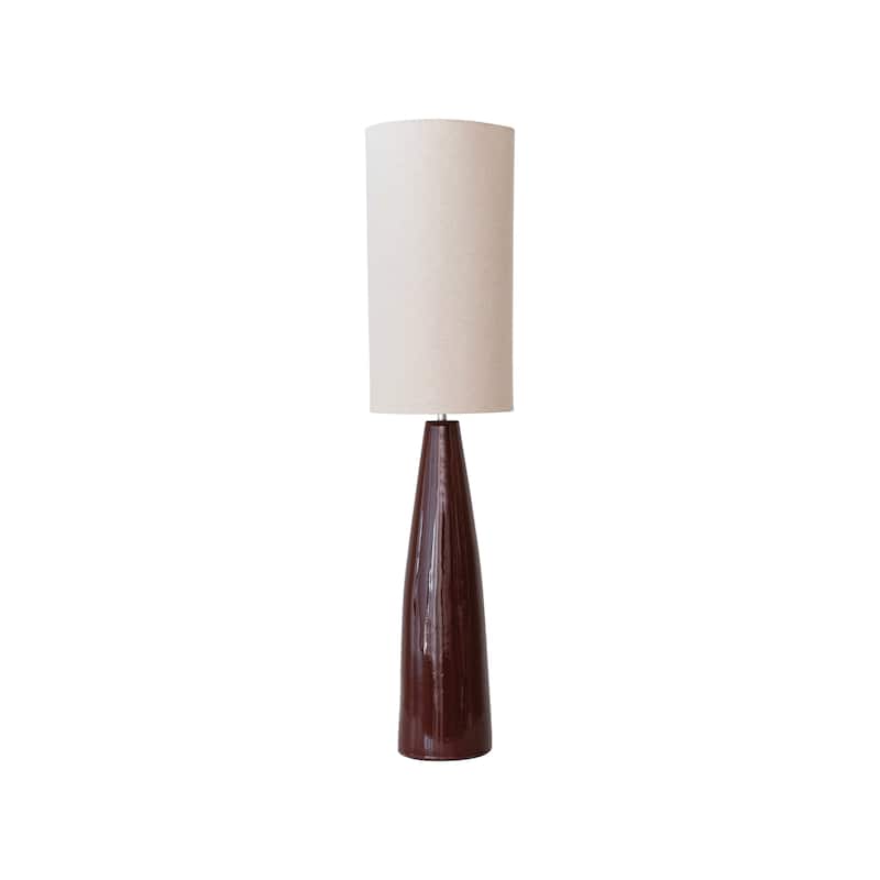 Ceramic Floor Lamp with Linen Shade and Reactive Glaze - Brown