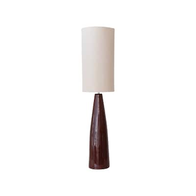 Ceramic Floor Lamp with Linen Shade and Reactive Glaze