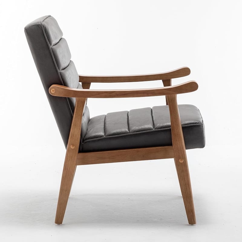 Mid Century Modern Accent Chair with Plush Foam, Leather-Look Microfiber Seat and Back Cushions