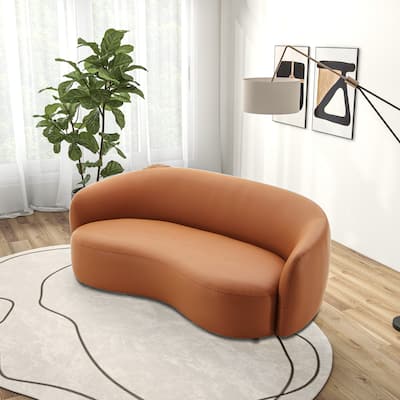 Nova Mid Century Modern Japandi Style Curvy Leather Sofa