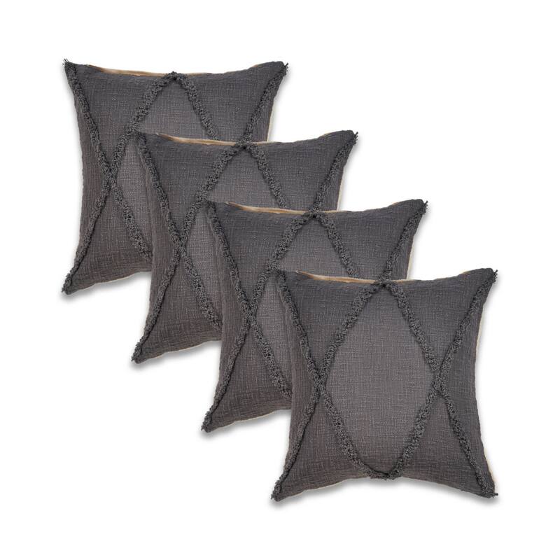 Hand-Tufted Diamond Square Throw Pillows - 20" - Gray - Set of 4