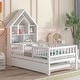 preview thumbnail 3 of 16, Twin Size House-Shaped Bed with Fence Guardrails and Trundle