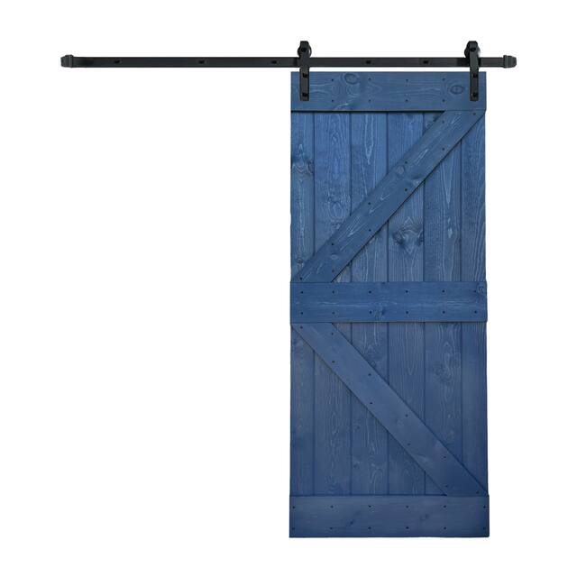 36in x 84in K Series Pine Wood Sliding Barn Door With Hardware Kit - Navy