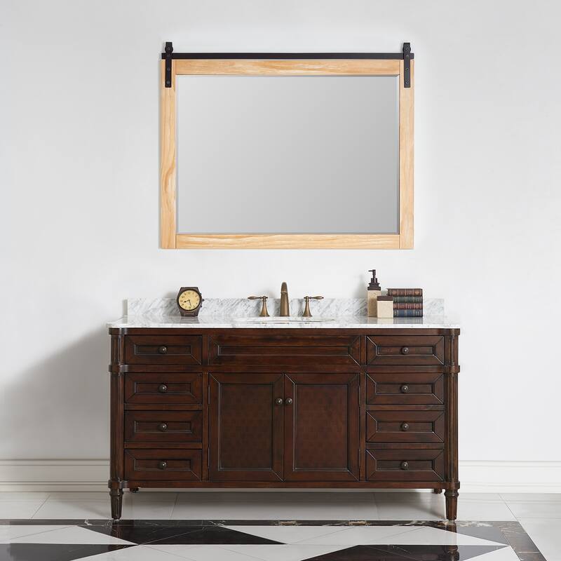 Cortes 48" Bathroom Vanity Barndoor Wall Mirror in Pine