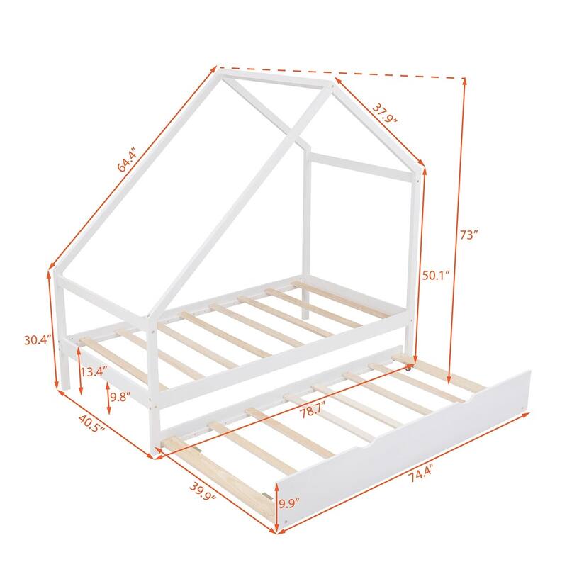 Merax Wooden House Bed With Twin Size Trundle