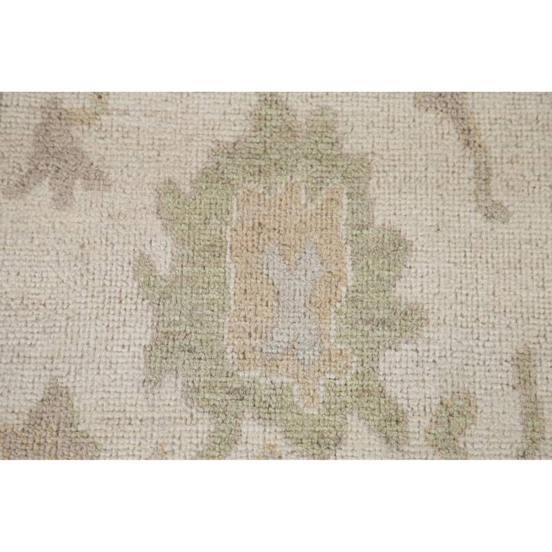 Hand Knotted Oriental 100% Wool Carpet Transitional All-Over Beige & Ivories Oushak Runner Rug - 11' 7'' X 2' 7''