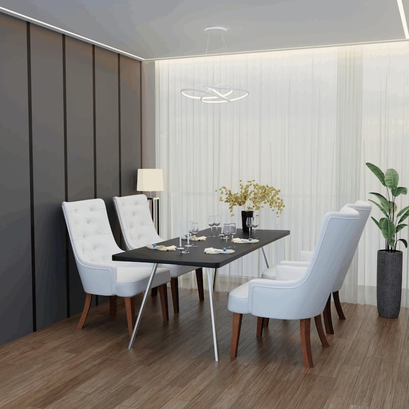 Dining Chair in Leather/Velvet Diamond-Tufted Design Side Chair in Rubberwood