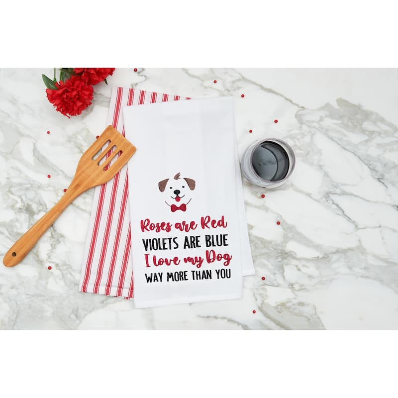 I Love My Dog Embroidered Cotton Flour Sack Kitchen Towel