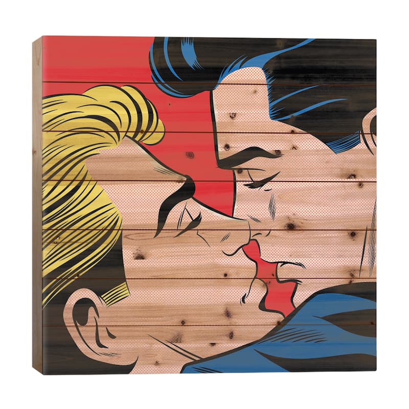 Kiss Print On Wood by Joseph McDermott - Multi-Color - 26x26x1.5