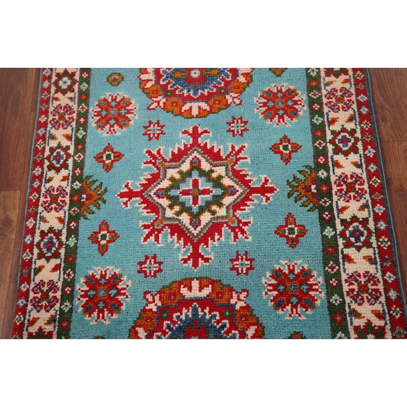 Turquoise Blue Kazak Foyer Rug Handmade Oriental Wool Carpet - 1'11" x 2'11"