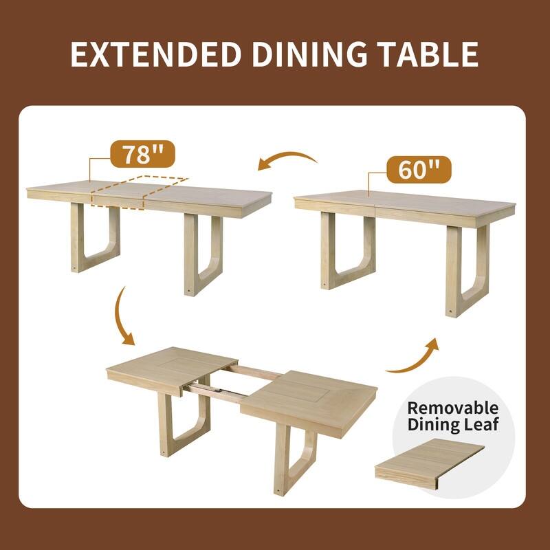 7-Piece Expandable Dining Set – Farmhouse-Style Extendable Table & 6 Upholstered Chairs, Rustic Wood Kitchen Table .
