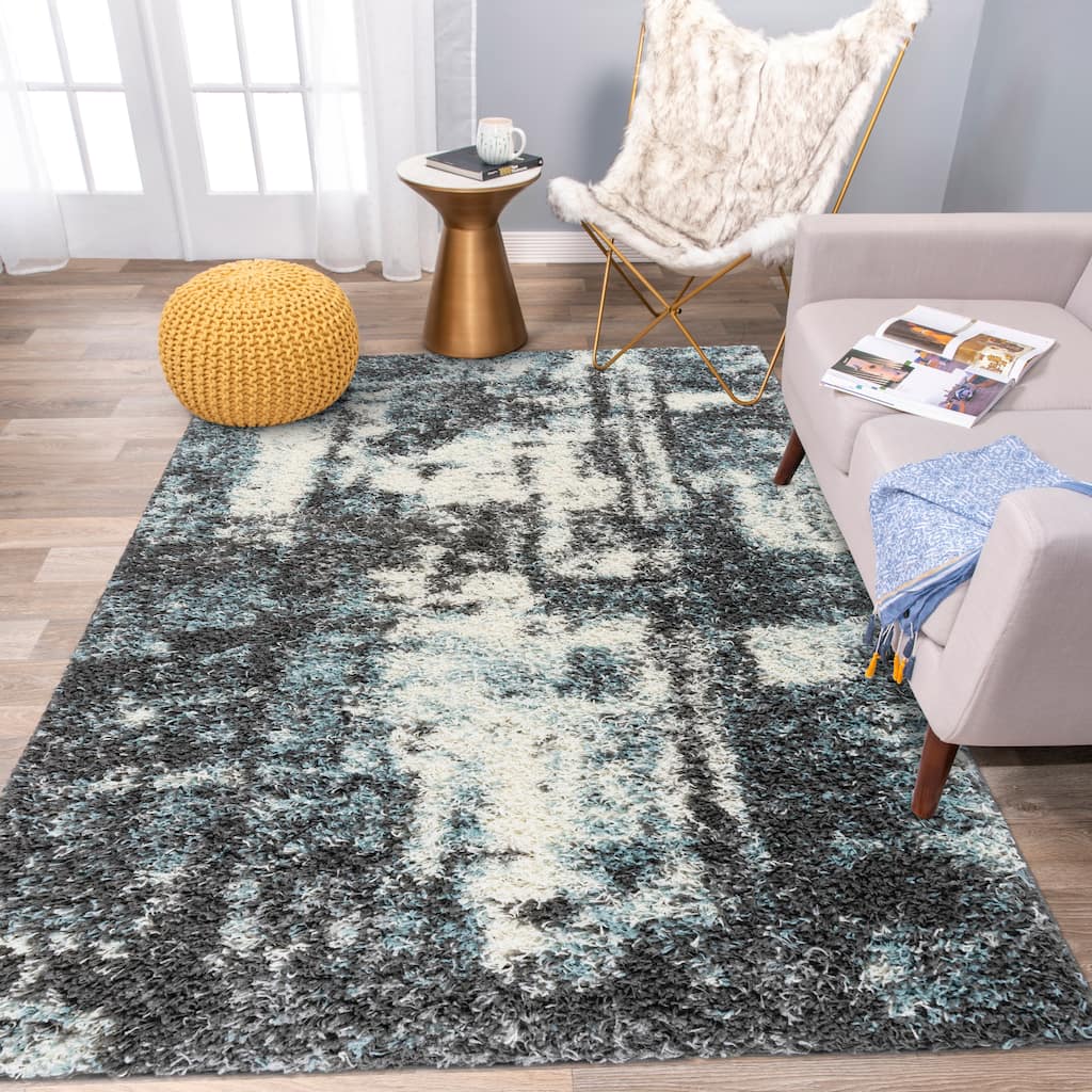 World Rug Gallery Modern Abstract Soft Plush Shag Area Rug
