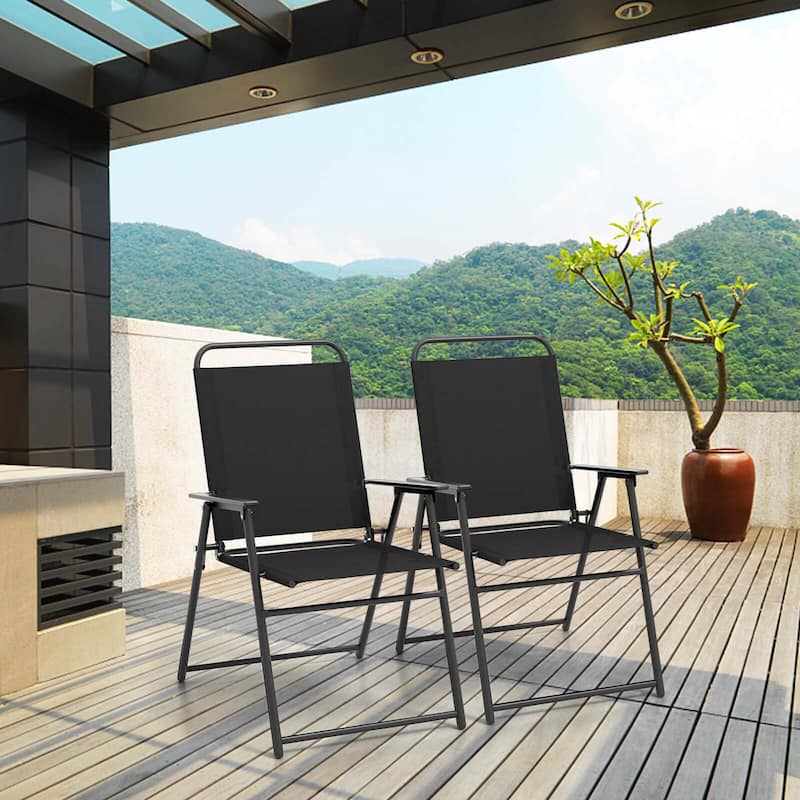 Costway 2pcs Patio Folding Chairs Dining Armrest Backrest Outdoor - See Details - Black