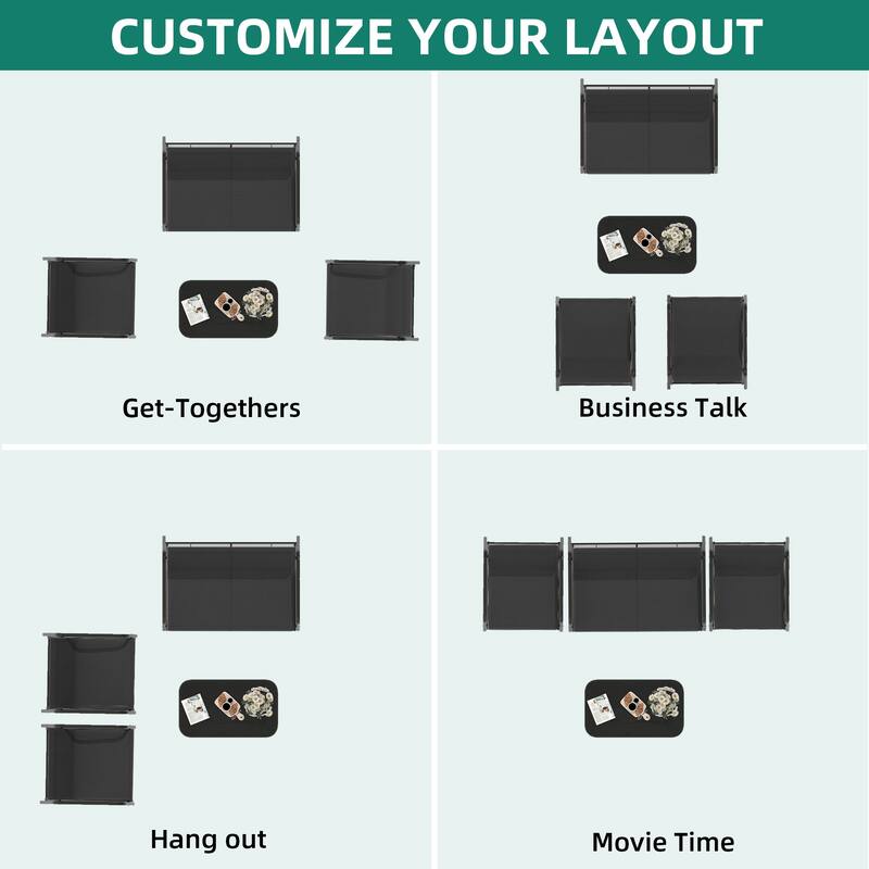 Moasis 4-Piece Outdoor Patio Textline Conversation Set with Glass Table