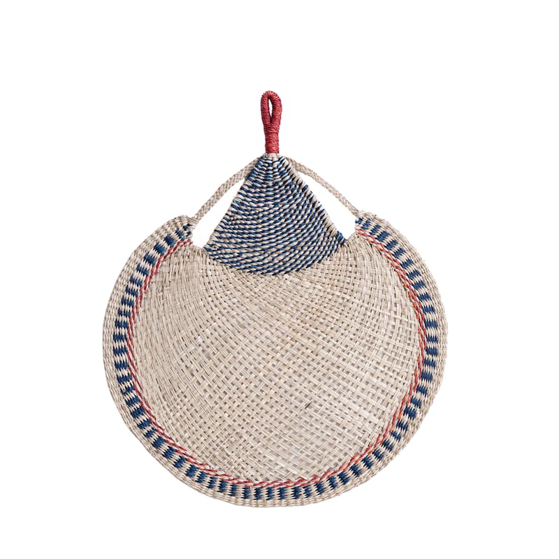 Hand-Woven Seagrass Fan/Wall Hanging, Natural and Multicolor - Natural, Blue, & Red
