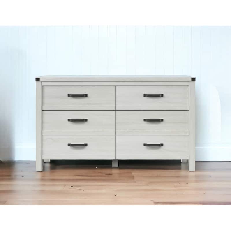 58" White Solid Wood Six Drawer Double Dresser - 6-drawer