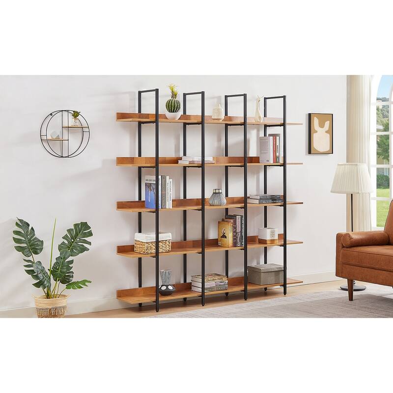 5 Tier Bookshelf Office Bookshelf Metal Frame MDF Board