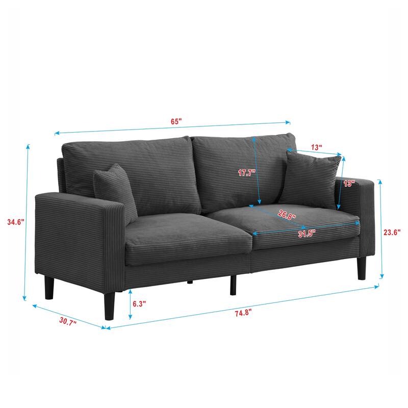 5-Seat Corduroy Sofa Set (3+2) with Sponge Cushions & Hardwood Frame