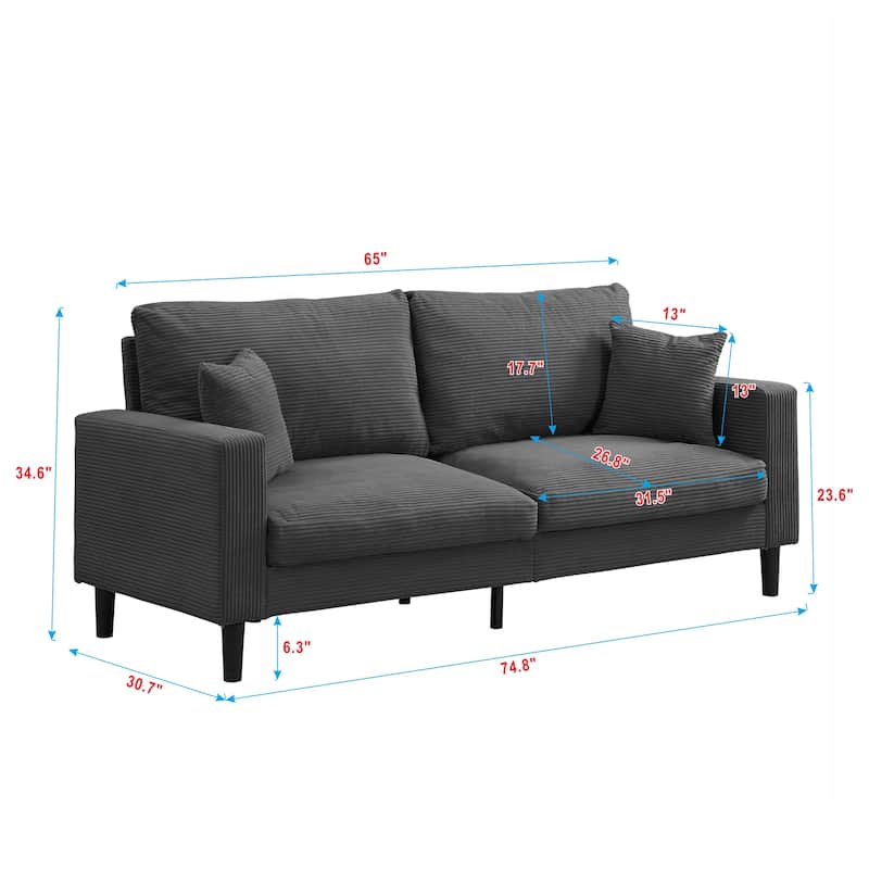 5-Seat Corduroy Sofa Set (3-Seater + 2-Seater) with High-Density Sponge Cushions & Sturdy Hardwood Frame