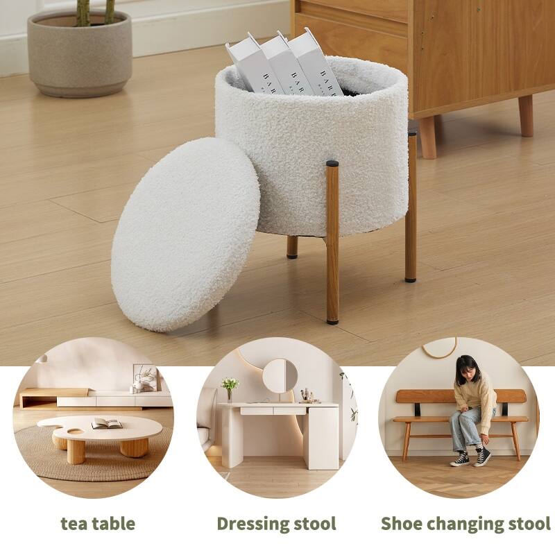 Modern Round Storage Ottoman, Ottoman Foot Stools With Metal Base,Ottoman Footstool with Removable Lid Storage Ottoman