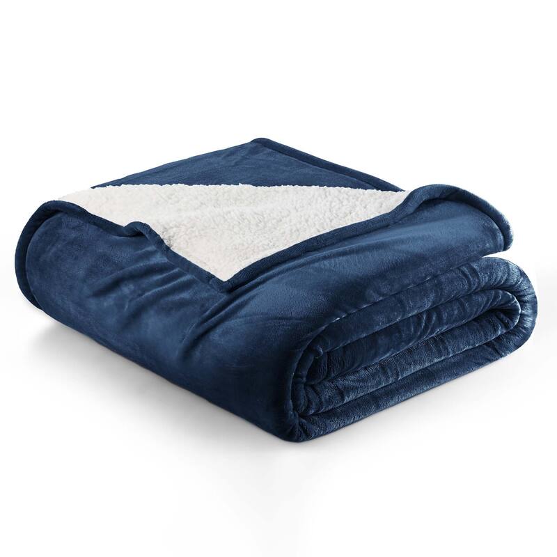 Linery & Co. Velvet Plush Reversible Sherpa Bed Blanket - King / California King - Navy